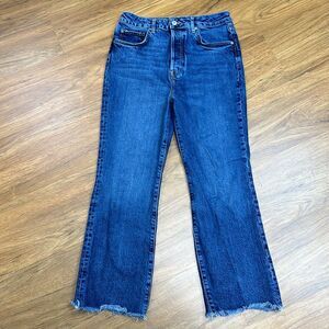 Free People Raw Hem Jeans Blue Denim Mom Straight Leg Hi-Rise Size 28